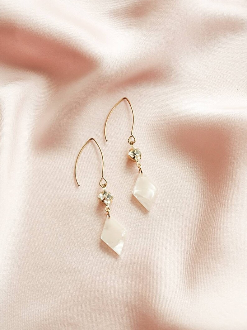 Adele earrings Crystal & rhombus drops Opalescent cream image 2