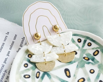 CLEARANCE - Sandra earrings - Crescent chandelier cream earrings
