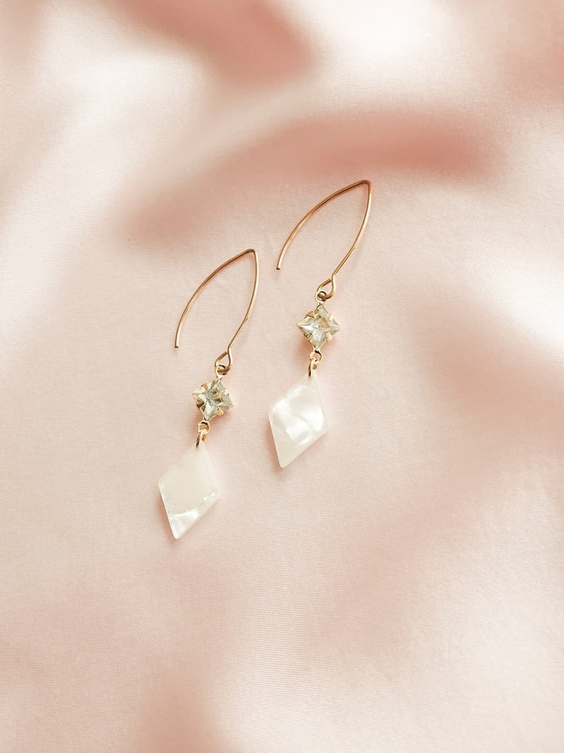 Adele earrings Crystal & rhombus drops Opalescent cream image 1