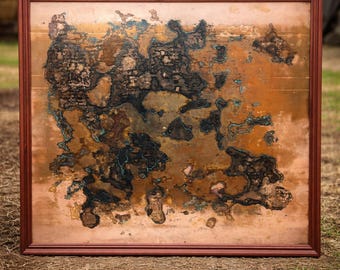Natural art on copper “Unique patina, handcrafted wooden frame” Picture frame gallery