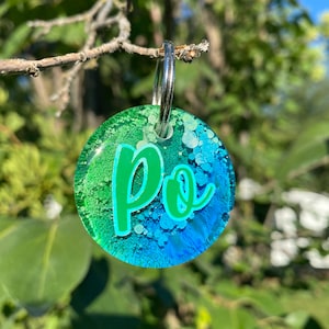 1.5"  Green, blue, and purple resin tag/ Custom dog tag/ Epoxy dog tag