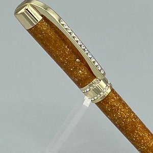 Citrine-Colored Twist Pen with Diamond Chips and Swarovski Crystals,Made in USA, Veteran-Owned Business