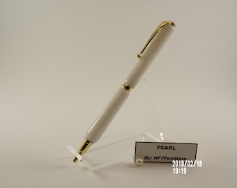 Pearl, June Birthstone Pen, 3rd, 30th Anniversary Pen, Pearl White Ergonomic Pen, Twist Pen
