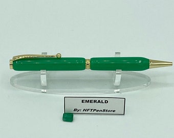 Emerald, May Birthstone Pen, 20th Anniversary Pen, 35th Anniversary Pen, Emerald Green Ergonomic Pen, Twist Pen