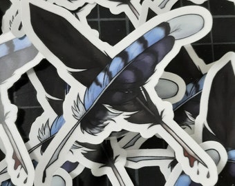 Crow and Bluejay Feather Vinyl Sticker