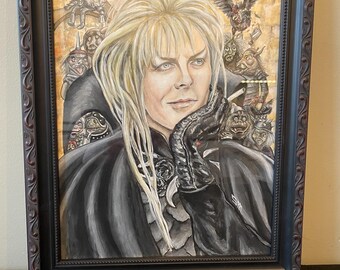Dipinto originale ad acquerello del re dei goblin del labirinto Jareth che fuma