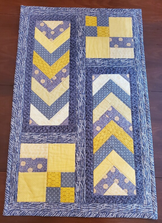Gray and Yellow Quilted Table Runner Etsy