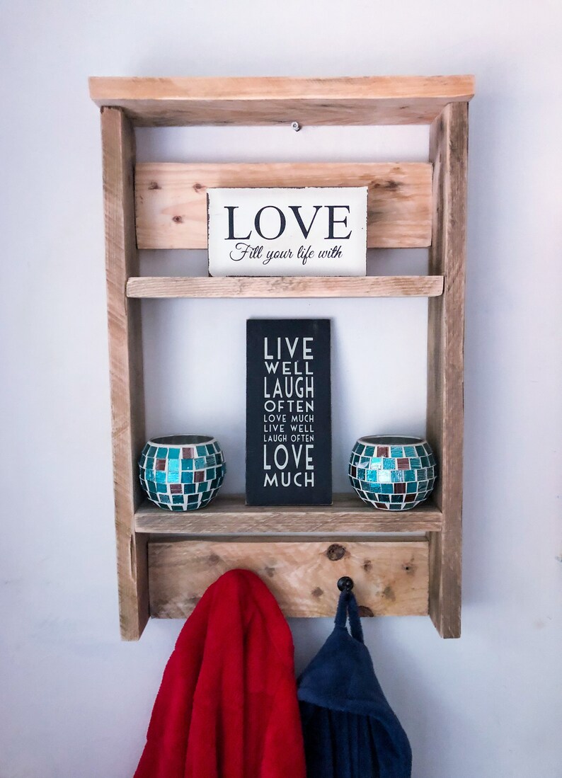 Lovely Rustic Handmade Bathroom Shelving With Hooks Etsy UK