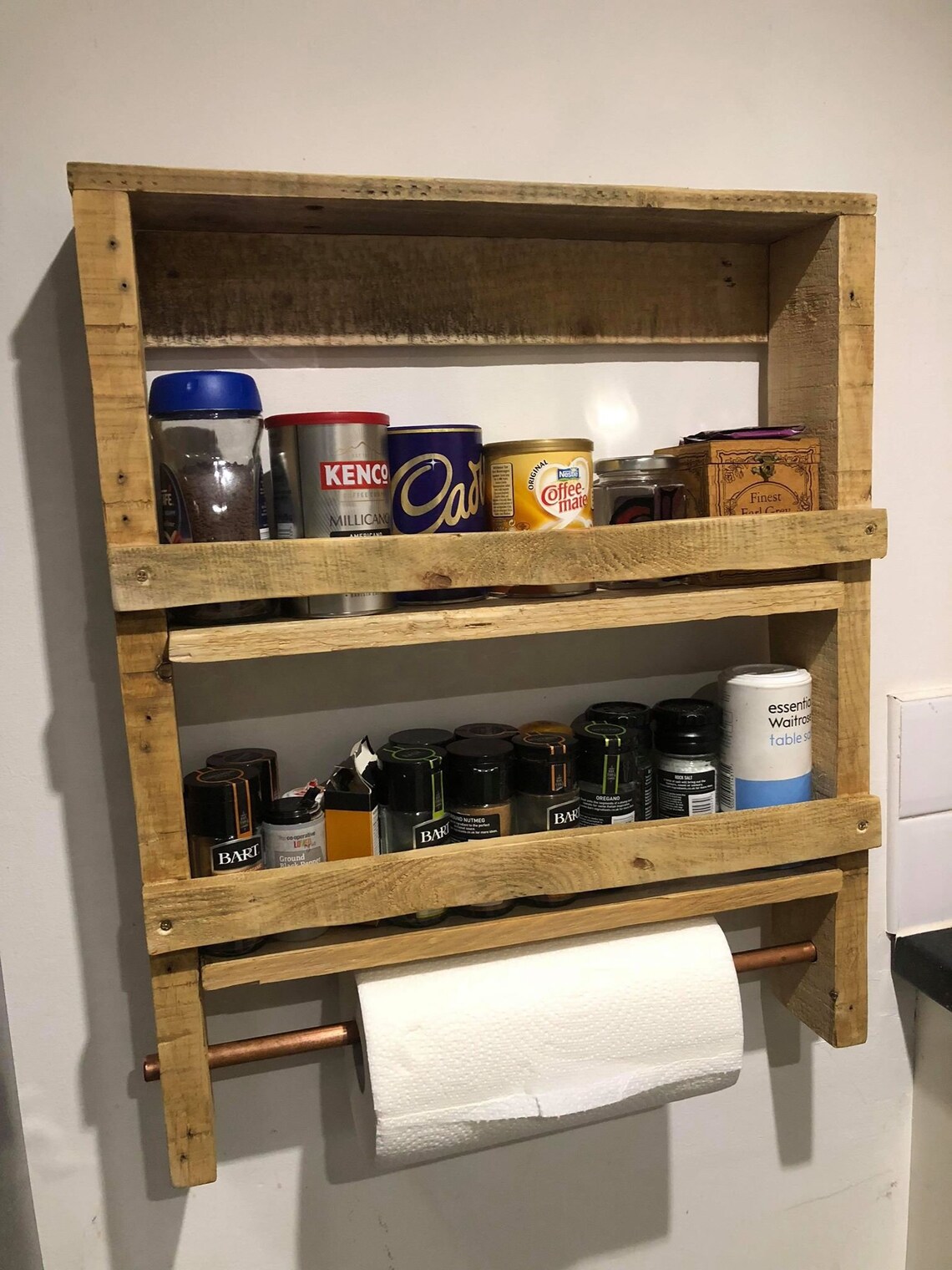 Rustic Handmade Spice Rack with Kitchen Towel Holder Etsy