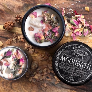 CANDLE // Moonbath Lunar Spell Candle // New Beginnings Ritual // Moonstone Witch Candle // Altar Offering Bath