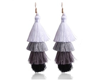 Olivia Ombre Tassel Earrings, Pink, Black, White, Blue, Gray