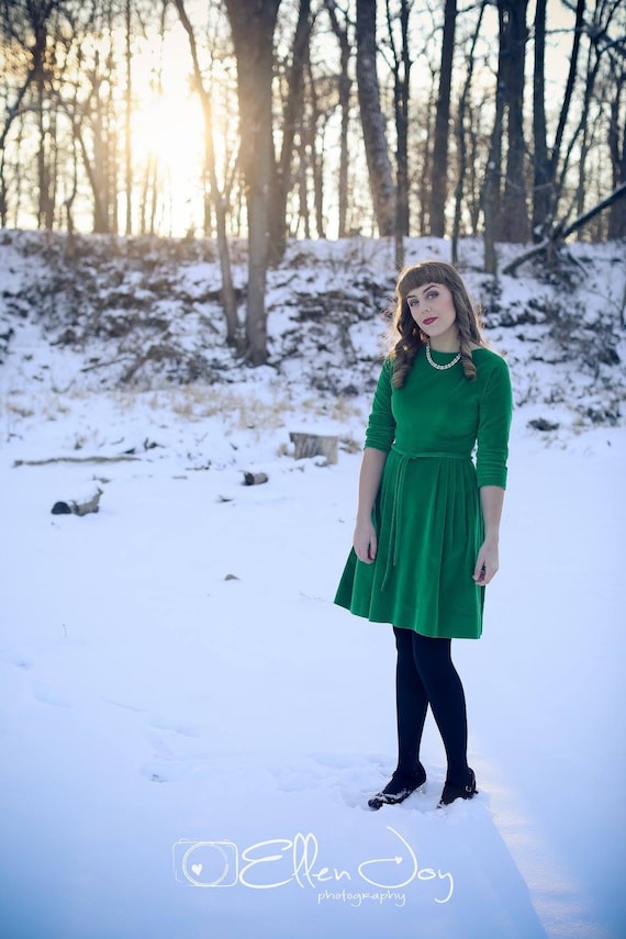 1950s Green Velvet Dress