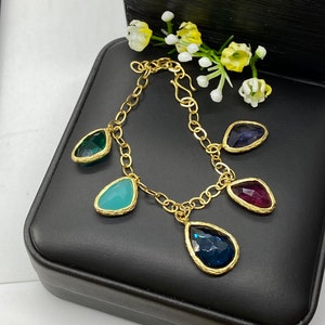 Stained Glass gold plated silver bracelet - Boho style bracelet - Gift for woman