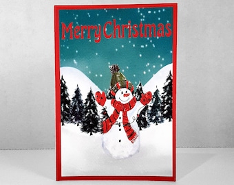 Snowman Watercolor Christmas Greeting Card