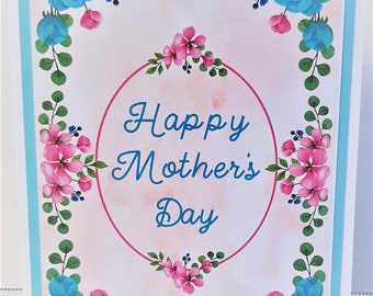 Blue & Pink Mother's Day Watercolor Greeting Card