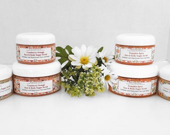 Sugar Face and Body Scrub – Exfoliating, Moisturizing | Kiwi Strawberry, Citrus, Cranberry Orange, Pumpkin Spice