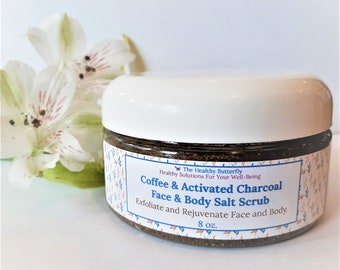 Coffee and Activated Charcoal Salt Scrub, Detox Scrub, Exfoliating Scrub, Acne Scrub, Face Cleanser, Body Cleanser