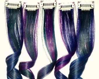 OIL SLICK GALAXY Mermaid Ombre Real Human Hair Extensions Clip In Extensions Festival Hair Weave Ariel Hair Extensions