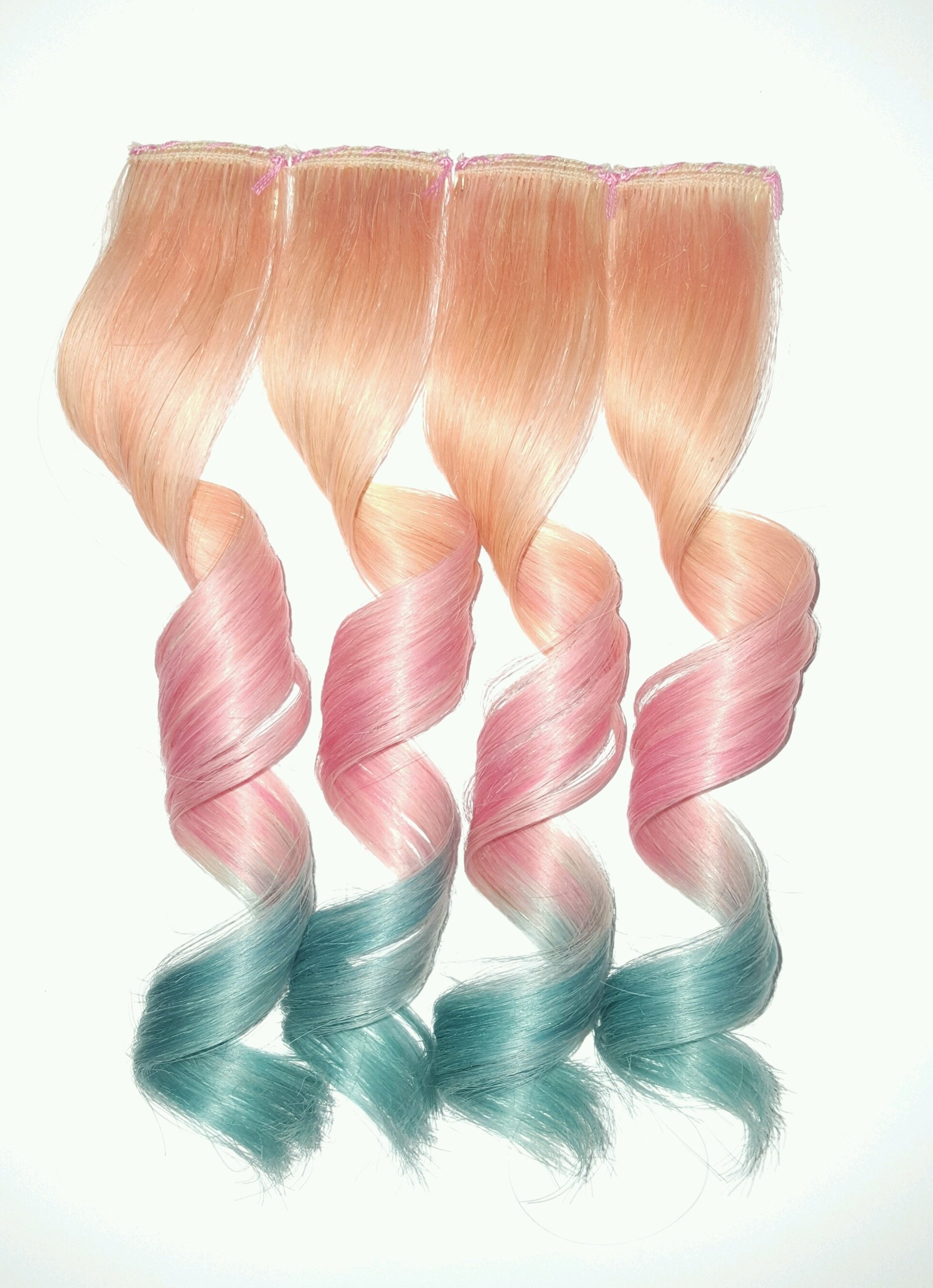Clip in Pastel Hair Extensions Pink Hair Mint Hair Rainbow Etsy