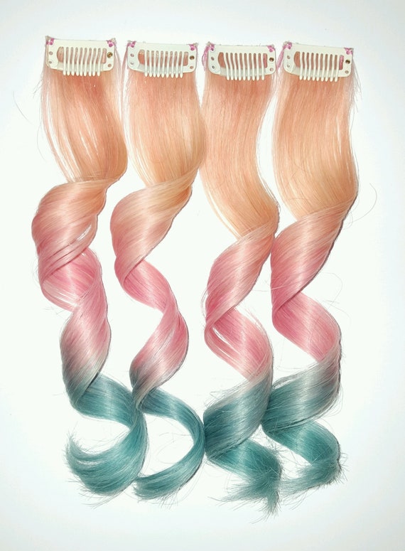 Clip In Pastel Hair Extensions Pink Hair Mint Hair Rainbow Hair Unicorn Hair Mermaid Hair Ombre Hair Extensions Hair Weave Dip Dyed