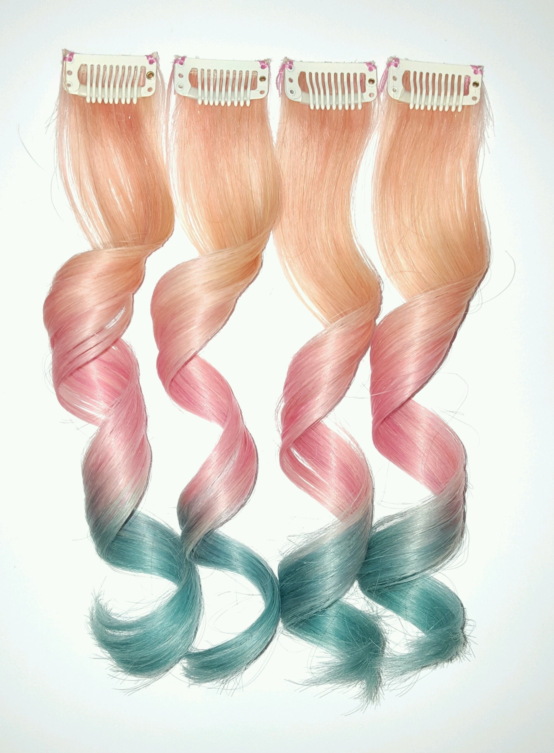 Clip In Pastel Hair Extensions Pink Hair Mint Hair Rainbow Etsy