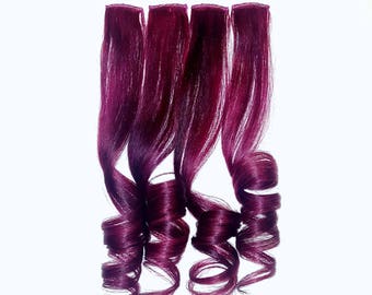 Set of 4 PLUM BURGUNDY WINE Galaxy Oil Slick Clip In Hair Extensions, Ombre Mermaid Hair, Human Hair Extensions, Hair Weave, Unicorn Hair