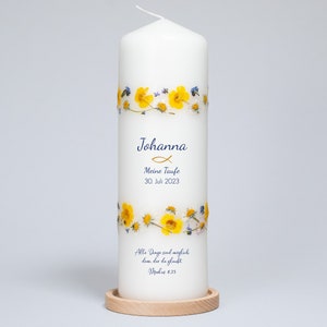 Baptism candle / wedding candle (18) handmade from real flowers, saying on the back (option)