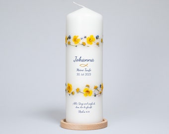 Baptism candle / wedding candle (18) handmade from real flowers, saying on the back (option)