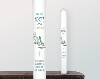Personalized 40cm Christening & Communion Candle with Olive Branch | For Girls and Boys | Modern | Narrow