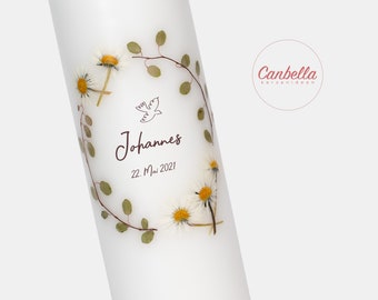 Baptismal candle with real flowers (19), flower wreath, font is customizable, baptismal call optional, baptismal candle vintage