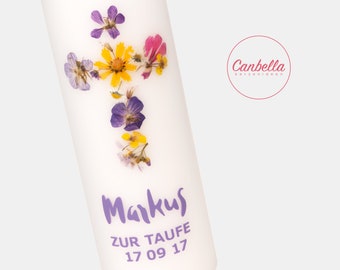 Baptismal candle with real flowers, 25/8 cm