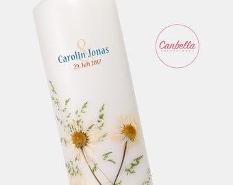 Wedding candle (10) made of real flowers, wedding motto optional