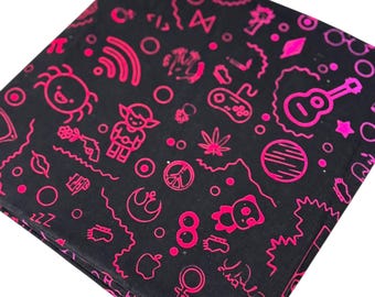 Black, Pink Abstract Print Fabric, Bold Doodle Pattern Cloth, Statement Fabric for Headwraps, Dresses & Accessories,  6yards, Ankara