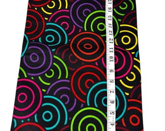 Multicolour Fabric by 6 Yard, circular pattern on black, Headwraps, Sewing & Statement Fashion