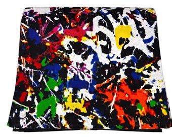 Abstract Multicolour Fabric by 6 Yard, Bold Splatter Print Fabric for Dresses, Headwraps, Sewing & Statement Fashion