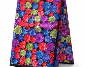 Ankara Fabric, Multicolour Rose Floral Print Cotton, African Wax Print (6 Yards)