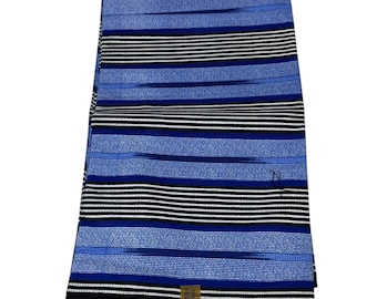 Black,blue and white striped Ankara, AfricanPrint Fabric Multicolour Fabric by 6 Yard, luxury print, Aso oke imitation