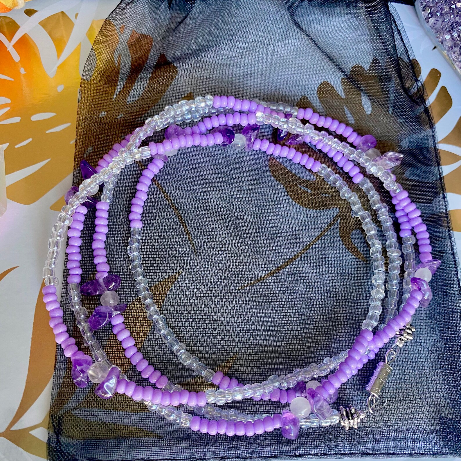 Purple Amethyst Waist Beads With Clear Seed Beads Crystal Etsy