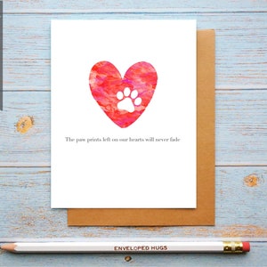 Carte de sympathie pour animaux de compagnie à téléchargement instantané pour la perte d'un ami à quatre pattes, carte de deuil imprimable pour chat ou chien, carte commémorative, empreintes de pattes sur le cœur
