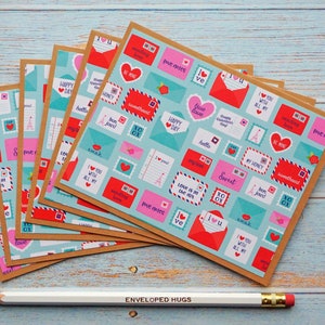 Happy Mail Cards Pack of 6, Bulk Hello Cards, Bulk Blank Cards, Love Letters, Long Distance Relationship, Thinking of You, Snail Mail