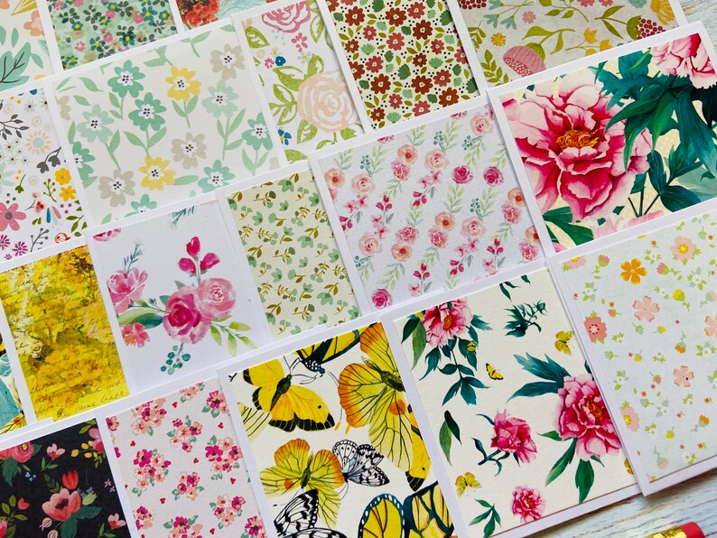 Mini Floral Cards Pack of 25 or 50, 3x3 Cards, Bulk Tiny Cards