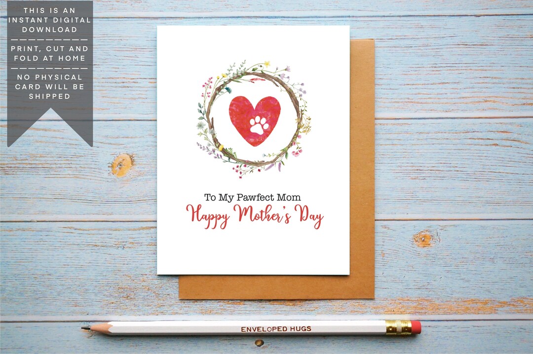 Printable Mother's Day Card From Dog or Cat, to My Pawfect Mumma, Gift ...