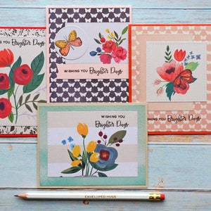 Pack de cartes Floral Thinking of You de 4, vous souhaitant des jours plus brillants, cartes édifiantes, cartes en vrac, cartes de sympathie en vrac, pack de cartes de vœux