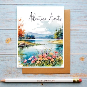 Jeu de cartes de retraite, l'aventure vous attend, carte de retraite pour collègues, pour père, pour mère, paysage aquarelle imprimé sur papier cartonné
