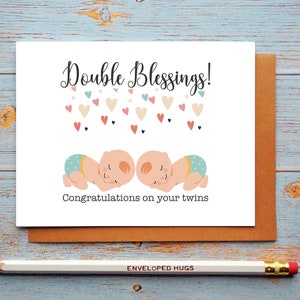 Carte de jumeaux garçons, carte de félicitations de jumeaux, carte pour les nouveaux parents, carte de baby shower, double bénédiction