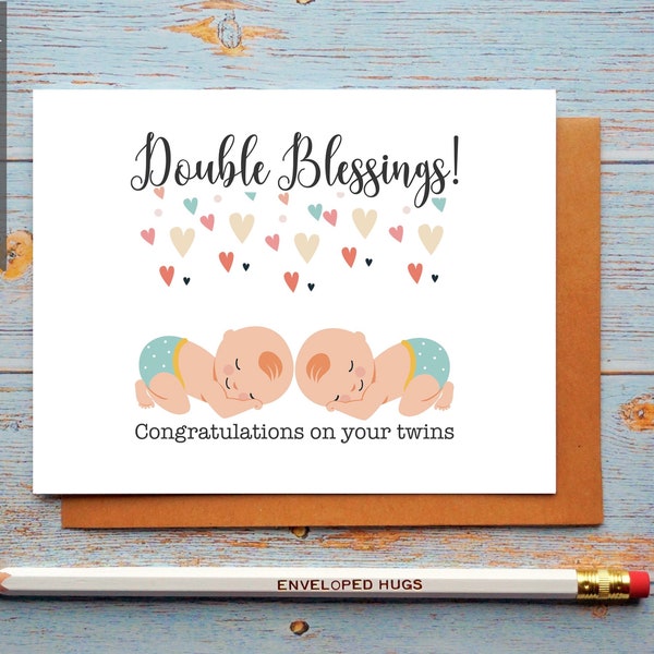 Twin Babies Printable Card, Instant Download, Twin Boys Congratulations Card, Digital Download, Card for New Parents, Baby Shower Card