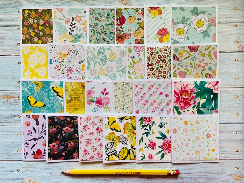 Mini Floral Cards Pack of 25 or 50, 3x3 Cards, Bulk Tiny Cards