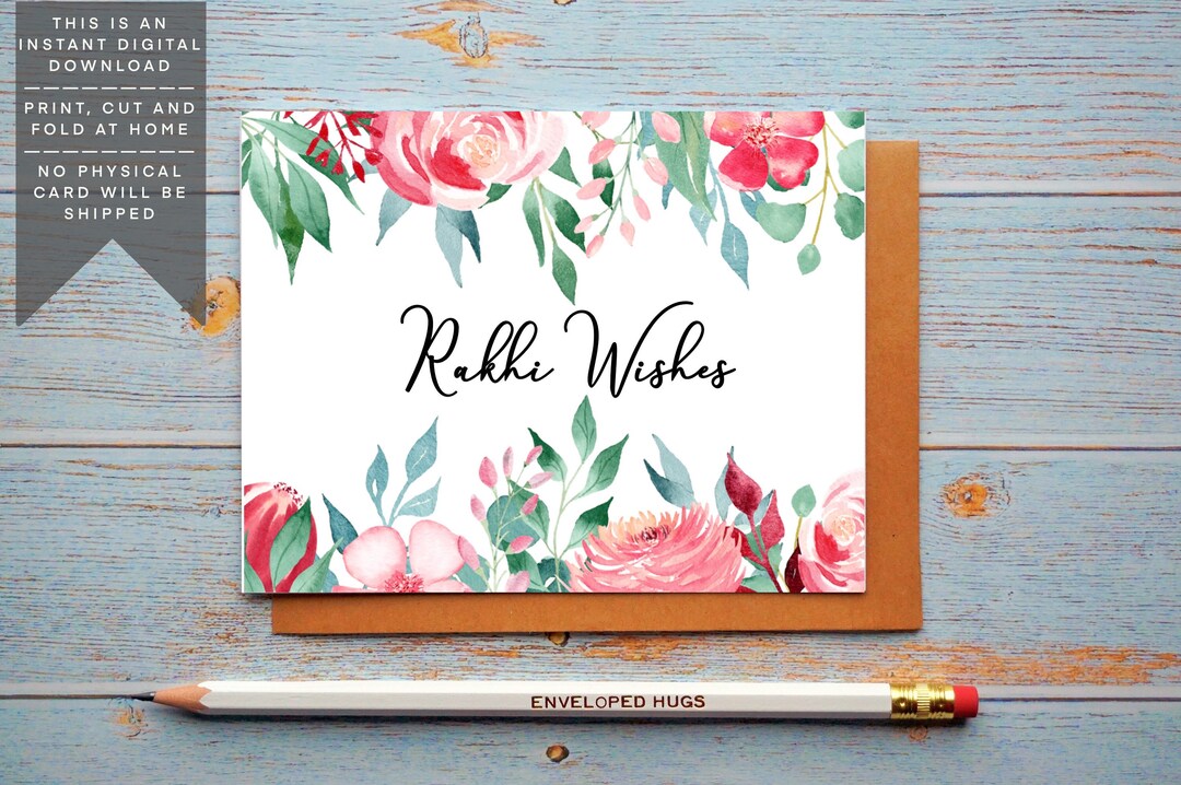 Printable Raki Card Instant Download, Rakhi Card, Printable Raksha Bandhan Card, Floral ...
