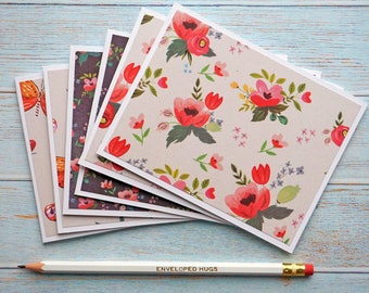 Floral Blank Card Pack of 6, Blank Hello Cards, Spring Flowers, Bulk Blank Notecards, Botanical Garden Cards, Florist Cards, Handmade Cards