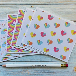 Lot de 6 cartes vierges arc-en-ciel, 3 motifs, Je pense à vous, Cartes de Saint-Valentin, Cartes vierges en vrac, Cartes de correspondance faites main